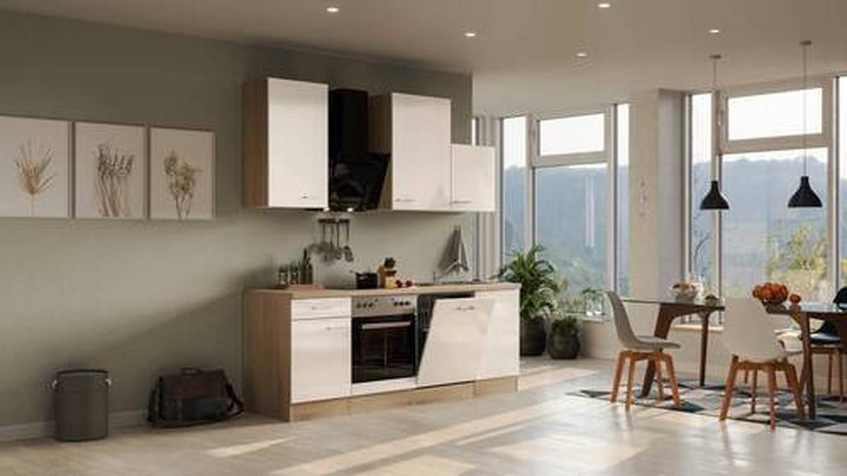 Kuhinjski Blok Z Aparati Nepal, Kašmir, Barva Hrasta - barve nerjavečega jekla/kašmir, Moderno, kovina/leseni material (220cm) - FlexWell