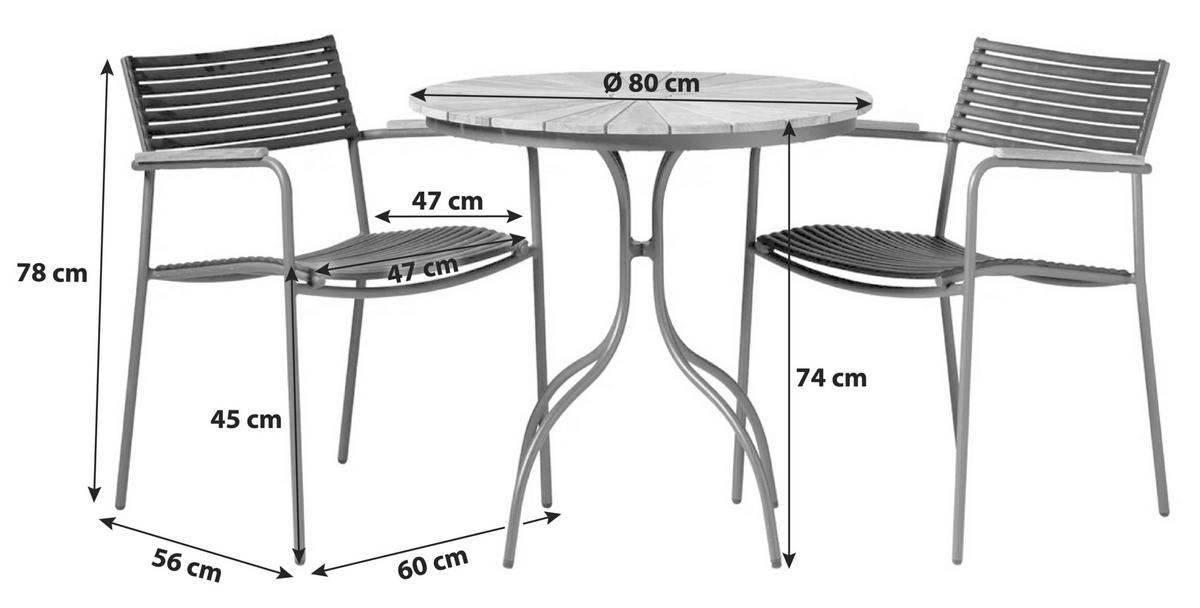 Balkonset Ellen Anthrazit/Teak - Anthrazit/Schwarz, Natur, Holz/Kunststoff - Gardenson
