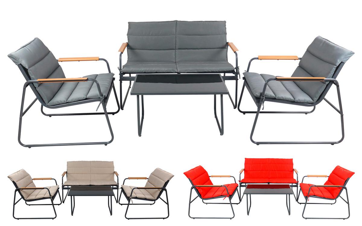 LOUNGEGARNITUR LEXILA 920576 4-TLG - Anthrazit/Rot, Modern, Glas/Kunststoff - MID.YOU