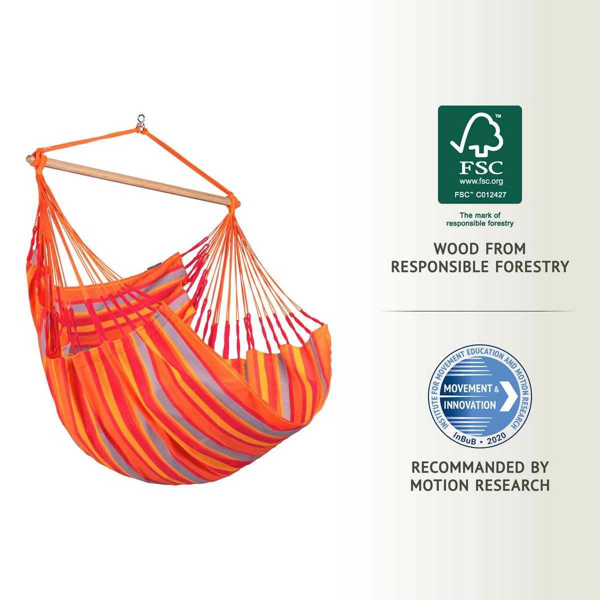 Hängesessel Comfort Hammock Echtholz Gelb/Orange/Rot/Grau - Gelb/Rot, LIFESTYLE, Holz/Textil (110/160/180cm) - La Siesta