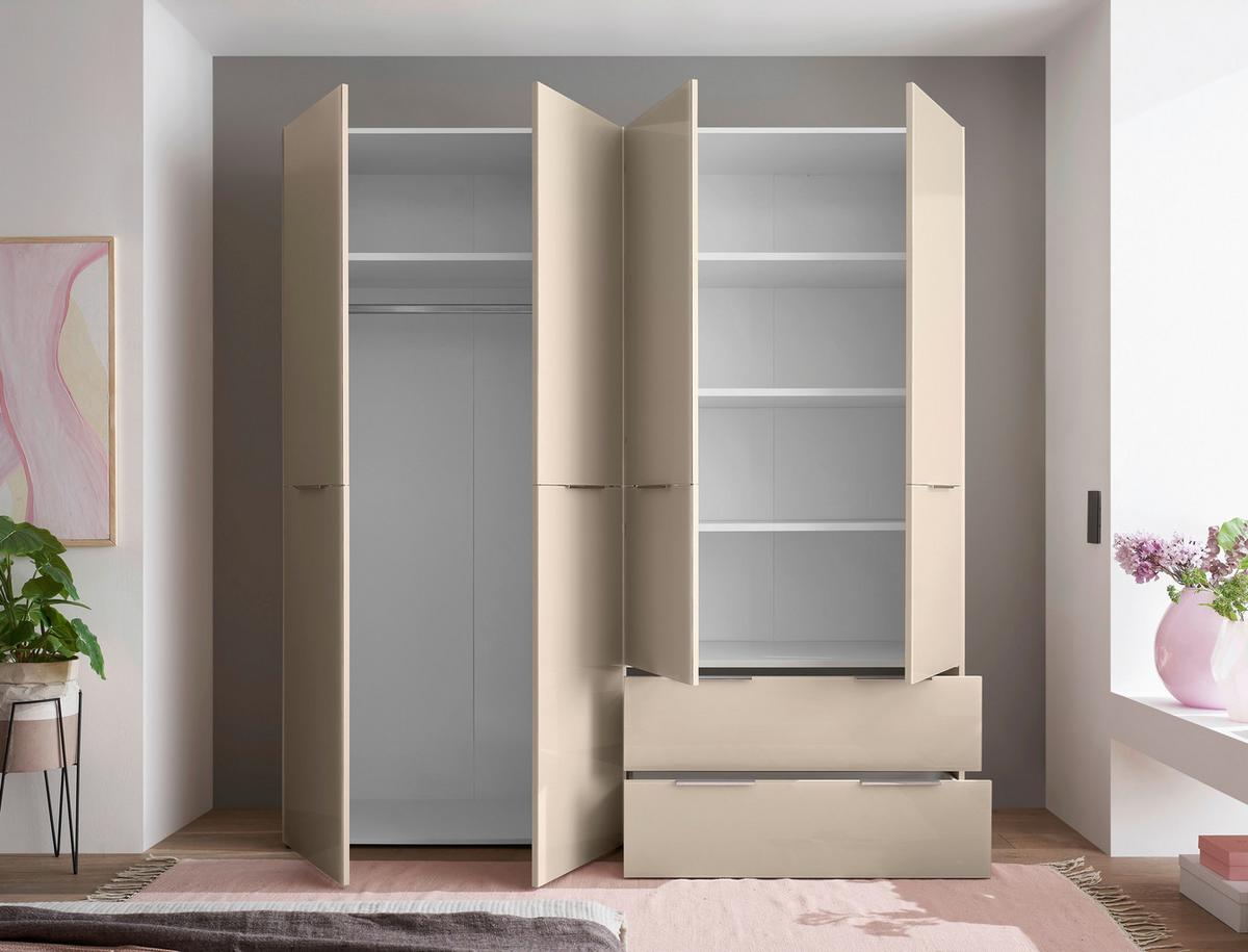 Drehtürenschrank Siena Kaschmirfarben - Kaschmir/Chromfarben, KONVENTIONELL, Glas/Holzwerkstoff (200/212/57cm) - Premium Living