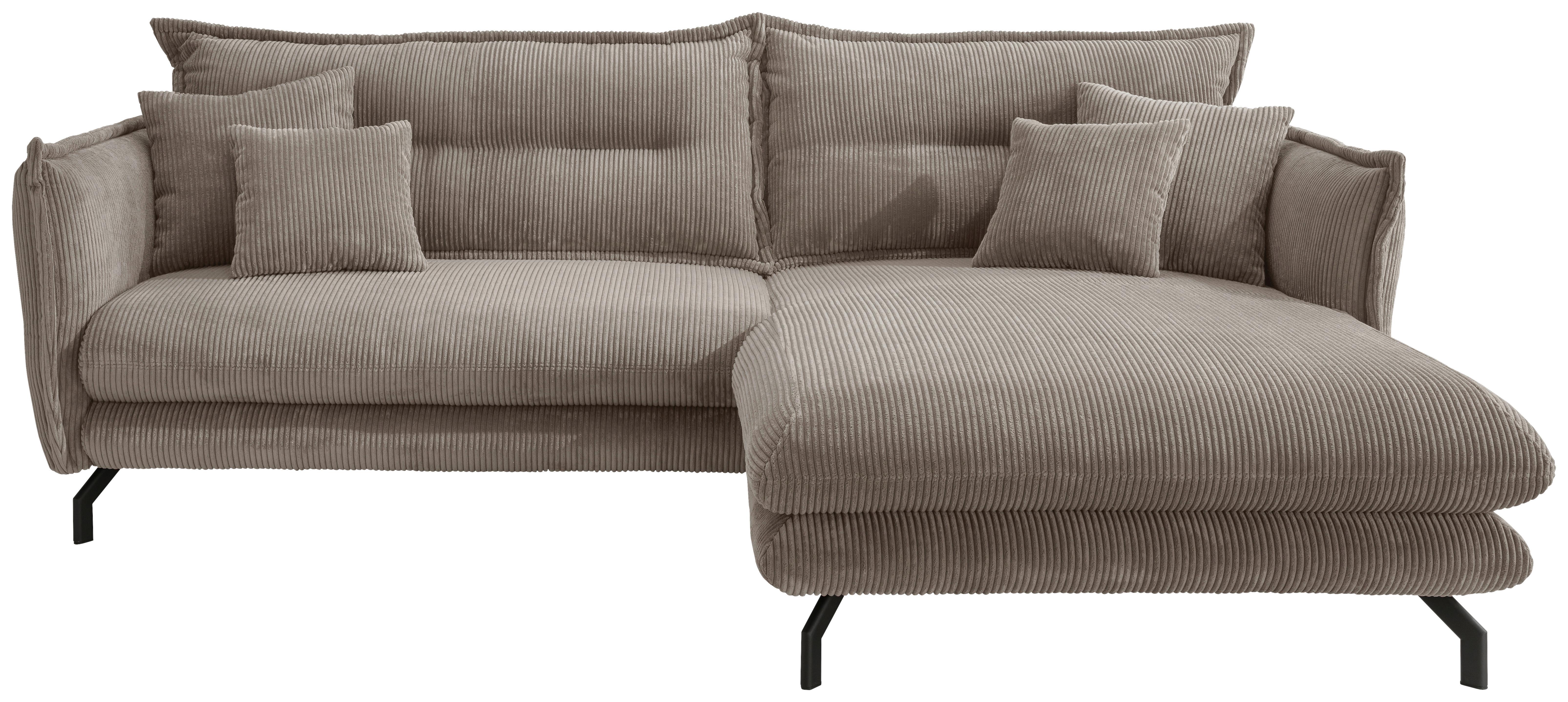 Wohnlandschaft Lava Graubraun Cord - Graubraun/Schwarz, MODERN, Textil/Metall (255/180cm) - Livetastic