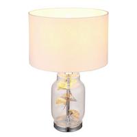 TISCHLEUCHTE GINKO 24141C - Chromfarben/Weiss, Konventionell, Glas/Textil (25/38cm) - Globo
