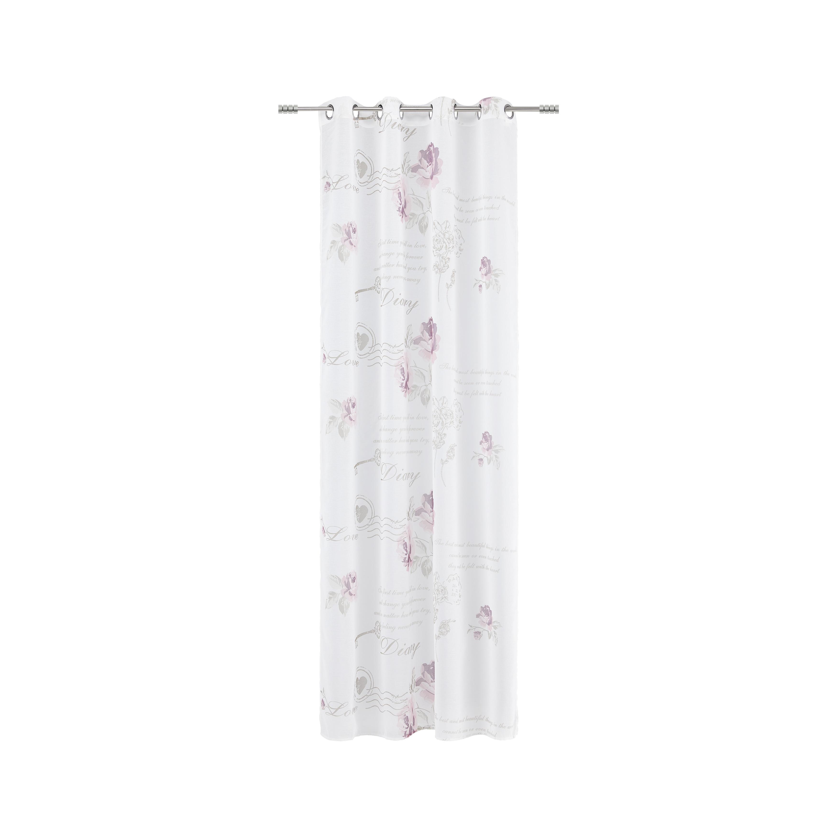 Zavesa Z Obročki Diary Rose - bela, Romantika, tekstil (140/245cm) - Modern Living