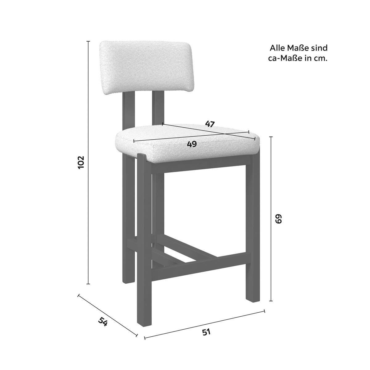 Barhocker Jonna Creme Bouclé Gepolstert - Creme/Naturfarben, MODERN, Holz/Textil (51/102/54cm) - Bessagi Home