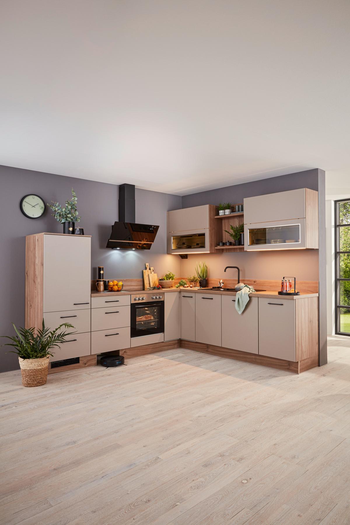 Einbauküche IP1200 Cappucinofarben - Eichefarben/Cappuccino, MODERN, Holzwerkstoff/Metall (270/250cm) - Impuls