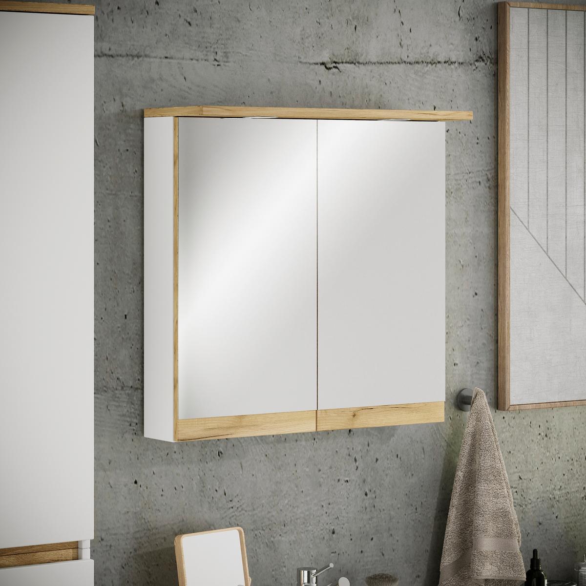 Spiegelschrank Cosila Weiß/Honigeiche mit LED - Honigeiche/Weiß, Trend, Glas/Holzwerkstoff (60/59/23cm) - MID.YOU