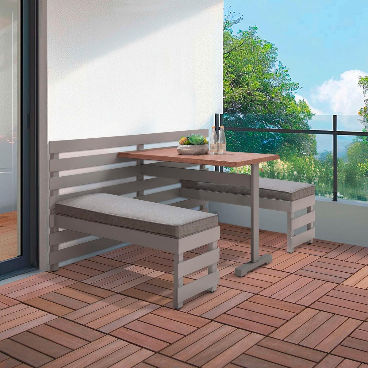 Gartenset Lagos Grau/Beige, 4-teilig - Hellbraun/Beige, Basics, Textil/Metall (126/86/157cm) - Modante