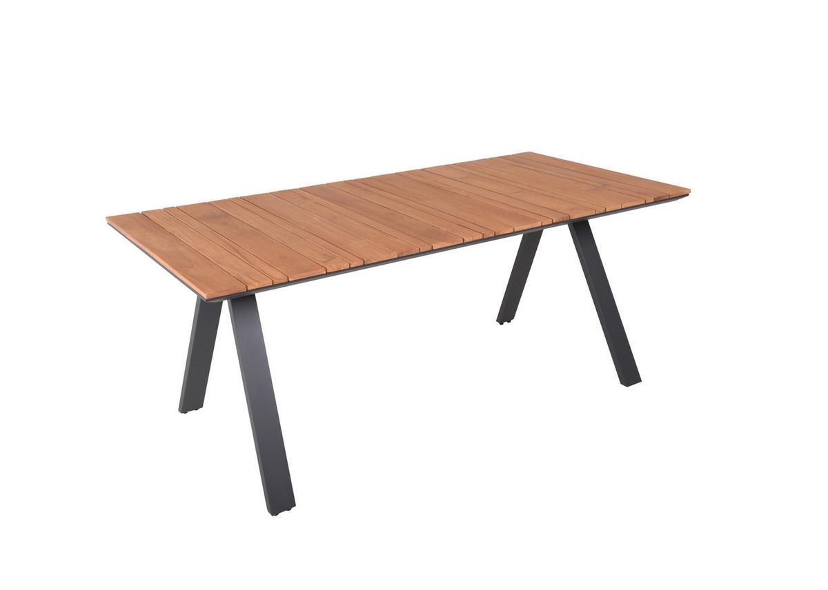 Gartentisch Davina Teak - Anthrazit/Braun, Basics, Holz/Metall (90/74/180cm) - Gardenson