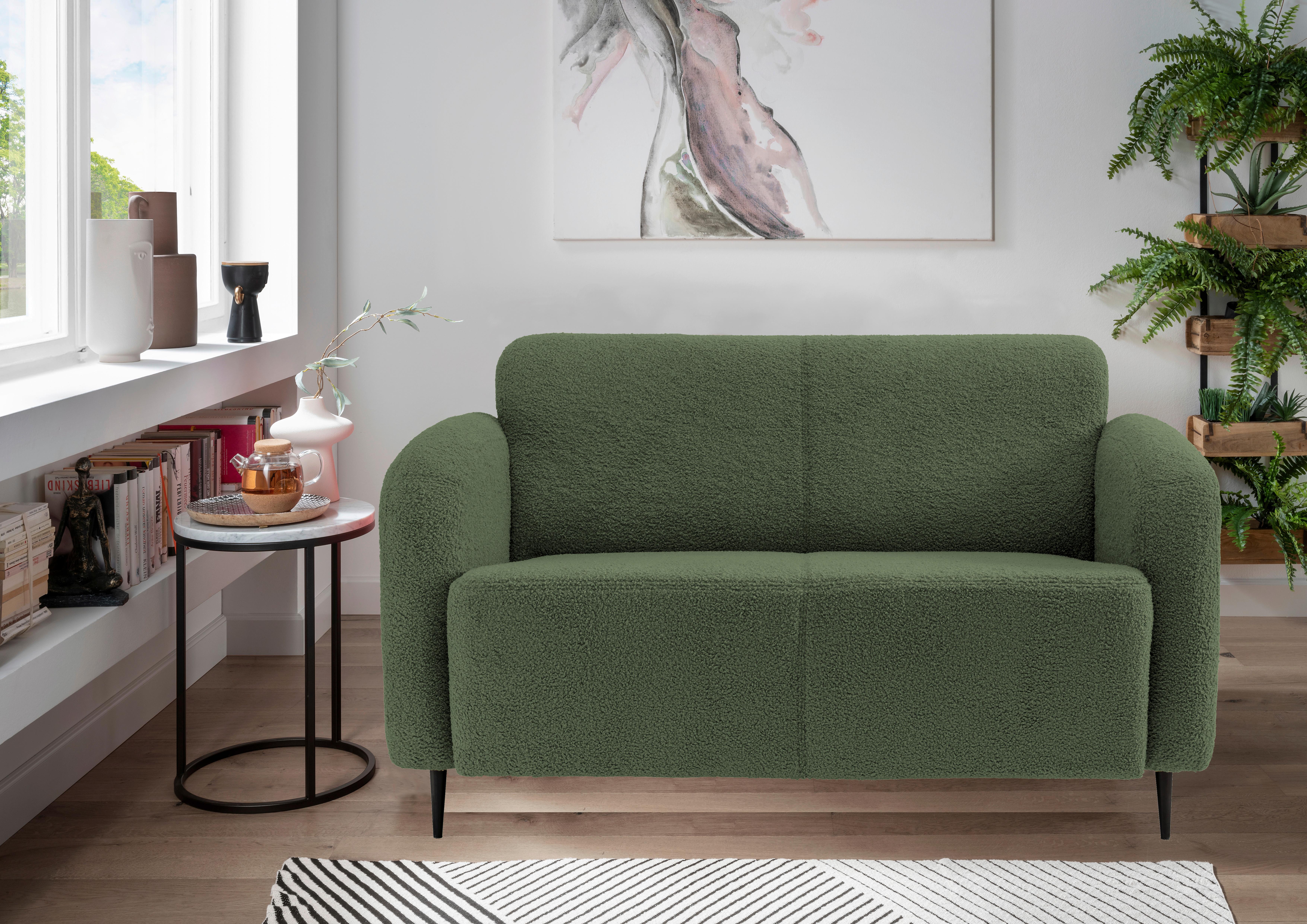 2-Sitzer-Sofa Marone Dunkelgrün Teddystoff - Dunkelgrün/Schwarz, MODERN, Textil/Metall (140/76/90cm) - Livetastic