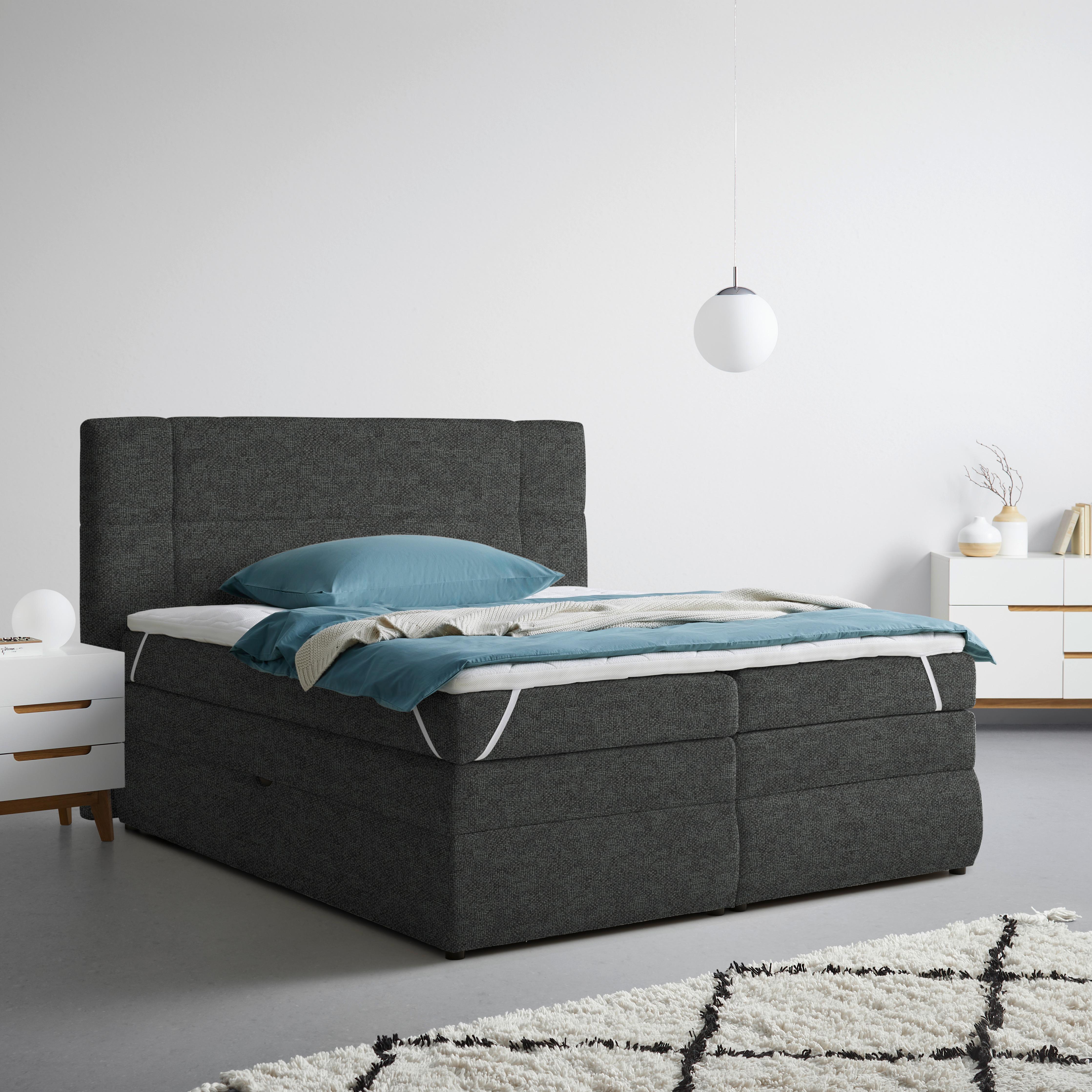Boxspringbett Palace Graphitfarben ca. 160x200cm - Graphitfarben, KONVENTIONELL, Kunststoff/Textil (160/200cm) - Premium Living