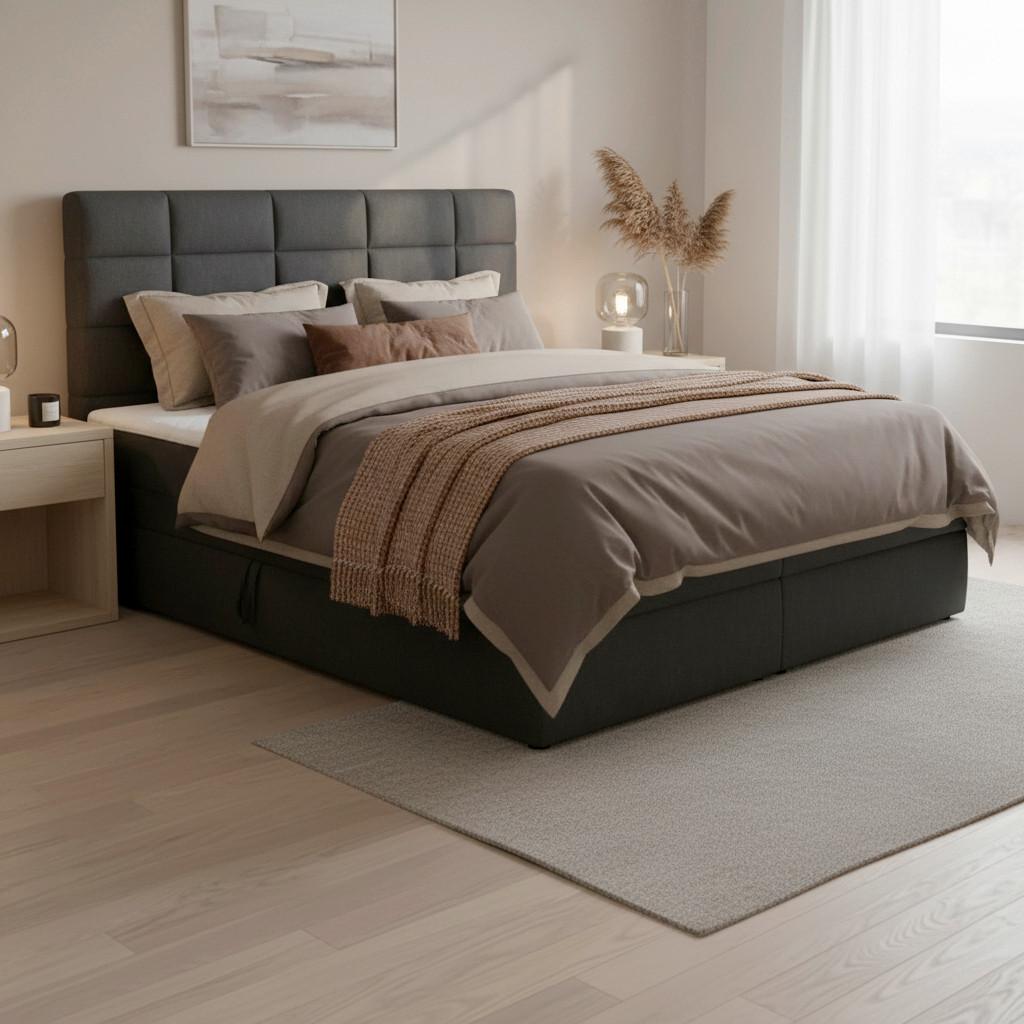 Boxspringbett Aria Dunkelgrau ca. 180x200 cm mit Topper - Dunkelgrau/Schwarz, MODERN, Holz/Kunststoff (180/200cm) - Bessagi Home