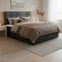 Boxspringbett Aria Dunkelgrau ca. 180x200 cm mit Topper - Dunkelgrau/Schwarz, MODERN, Holz/Kunststoff (180/200cm) - Bessagi Home
