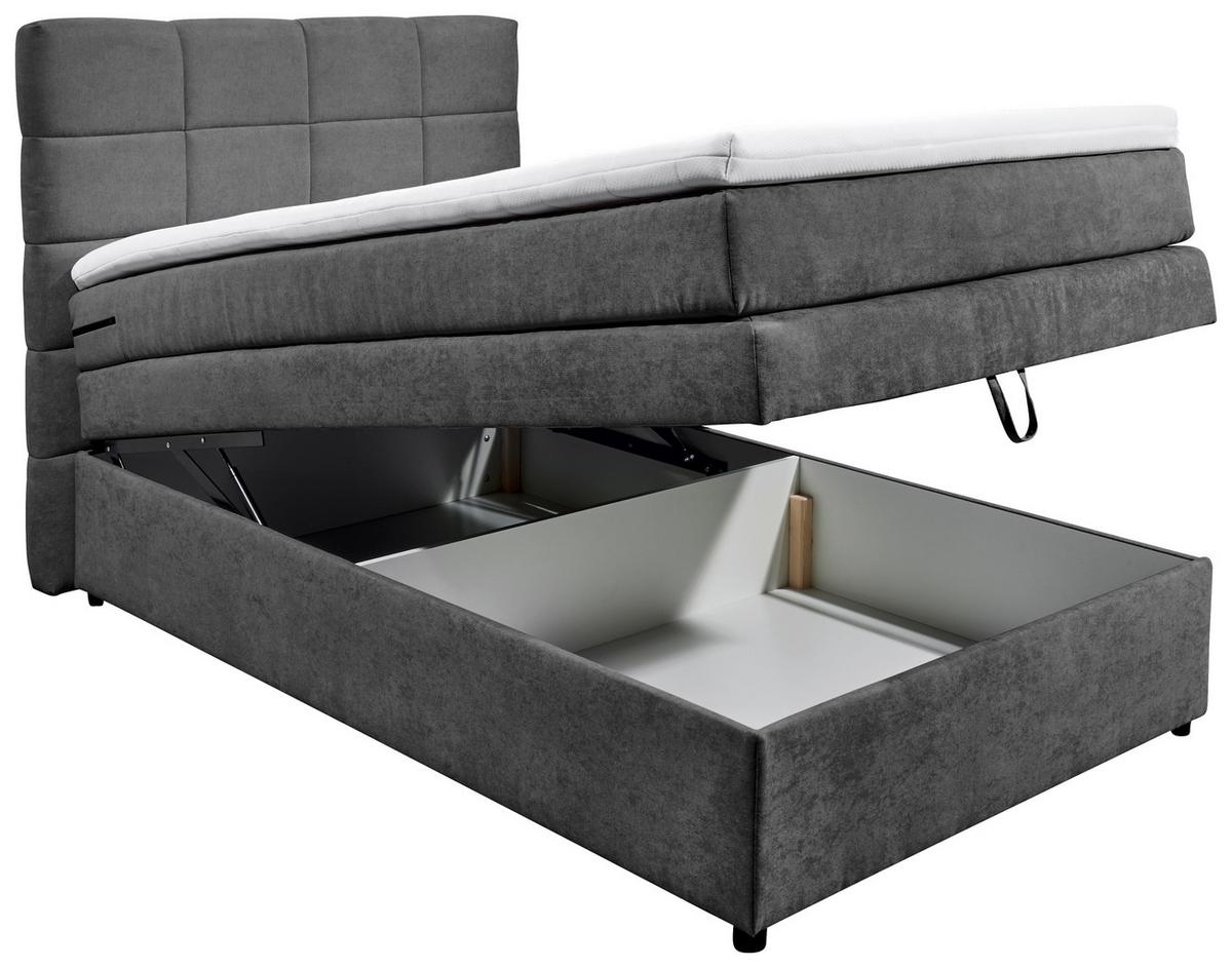 Boxspringbett Tacoma 3 inkl. Topper ca. 120x200cm Anthrazit - Anthrazit, KONVENTIONELL, Kunststoff (120/200cm) - MID.YOU