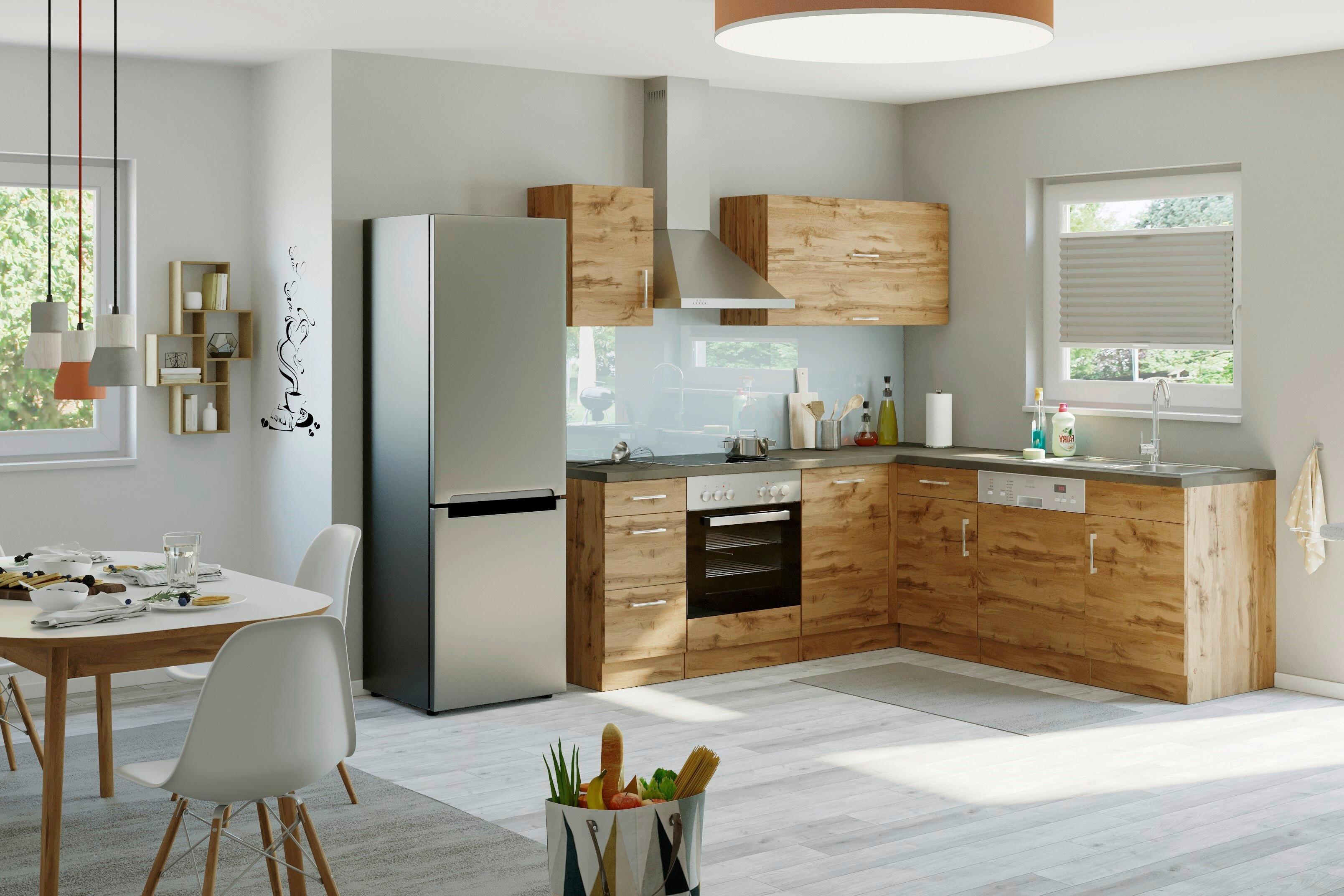 Eckküche Winkelblock Geräte ca. 210x210cm Eiche - Eichefarben/Anthrazit, MODERN, Holzwerkstoff/Metall (210/210cm) - Held