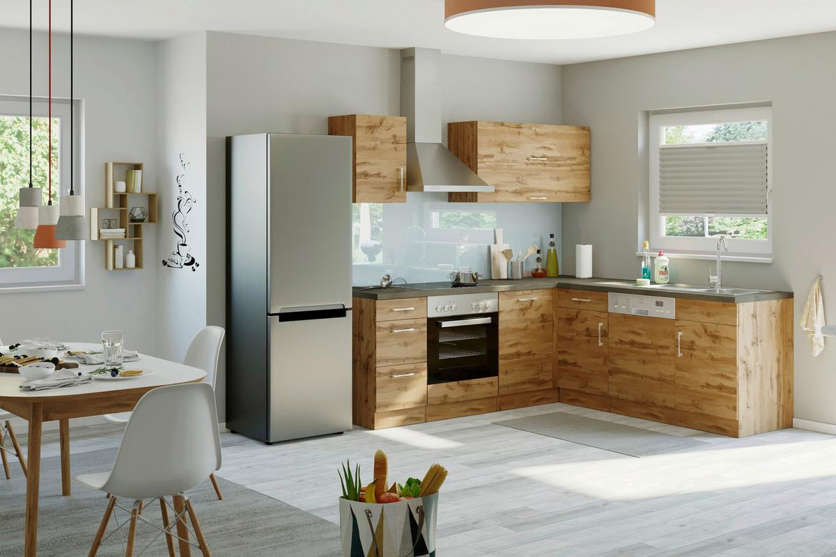 Eckküche Winkelblock Geräte ca. 210x210cm Eiche - Eichefarben/Anthrazit, MODERN, Holzwerkstoff/Metall (210/210cm) - Held