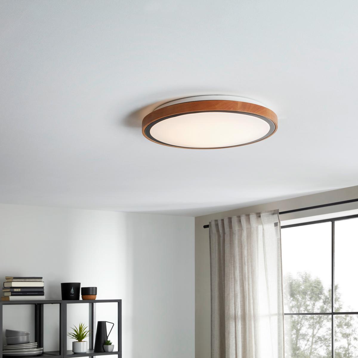 LED-Deckenleuchte max. 24 Watt - Opal/Schwarz, MODERN, Holz/Kunststoff (43,7/11cm)