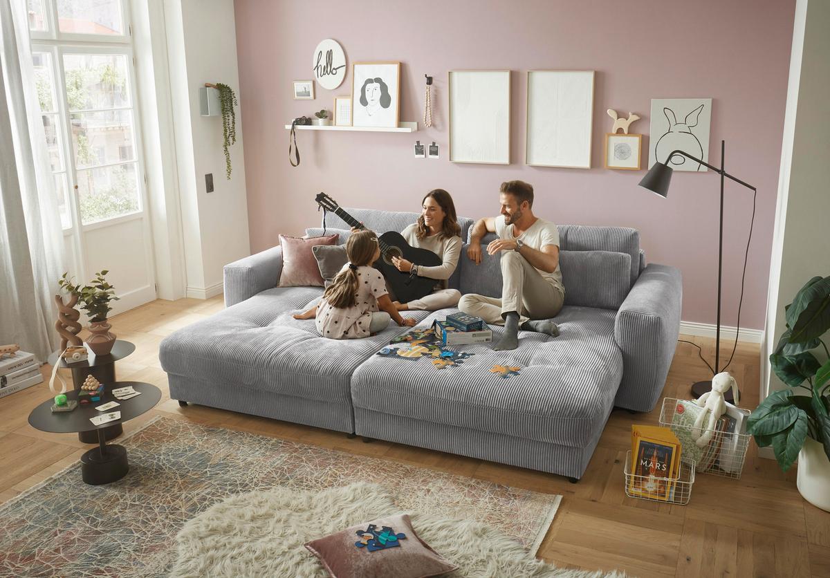 Bigsofa Barura Loveseat ca. 292x194 cm Hellgrau - Hellgrau/Schwarz, KONVENTIONELL, Holzwerkstoff/Kunststoff (292/90/194cm) - MID.YOU