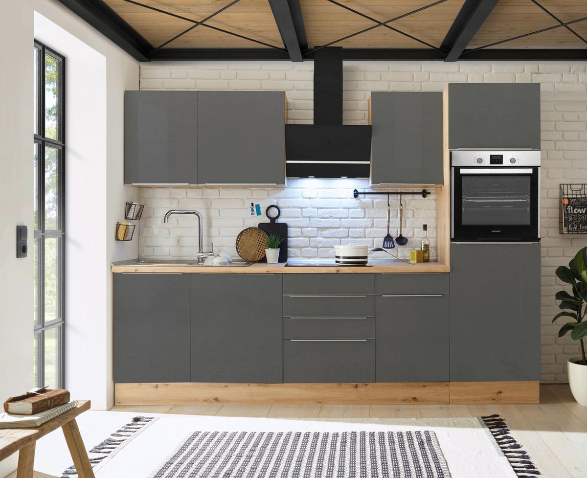 Küchenblock Marleen m. Geräten Grau B: ca. 280 cm - Anthrazit/Alufarben, LIFESTYLE, Holzwerkstoff/Kunststoff (280/211/60cm) - Respekta
