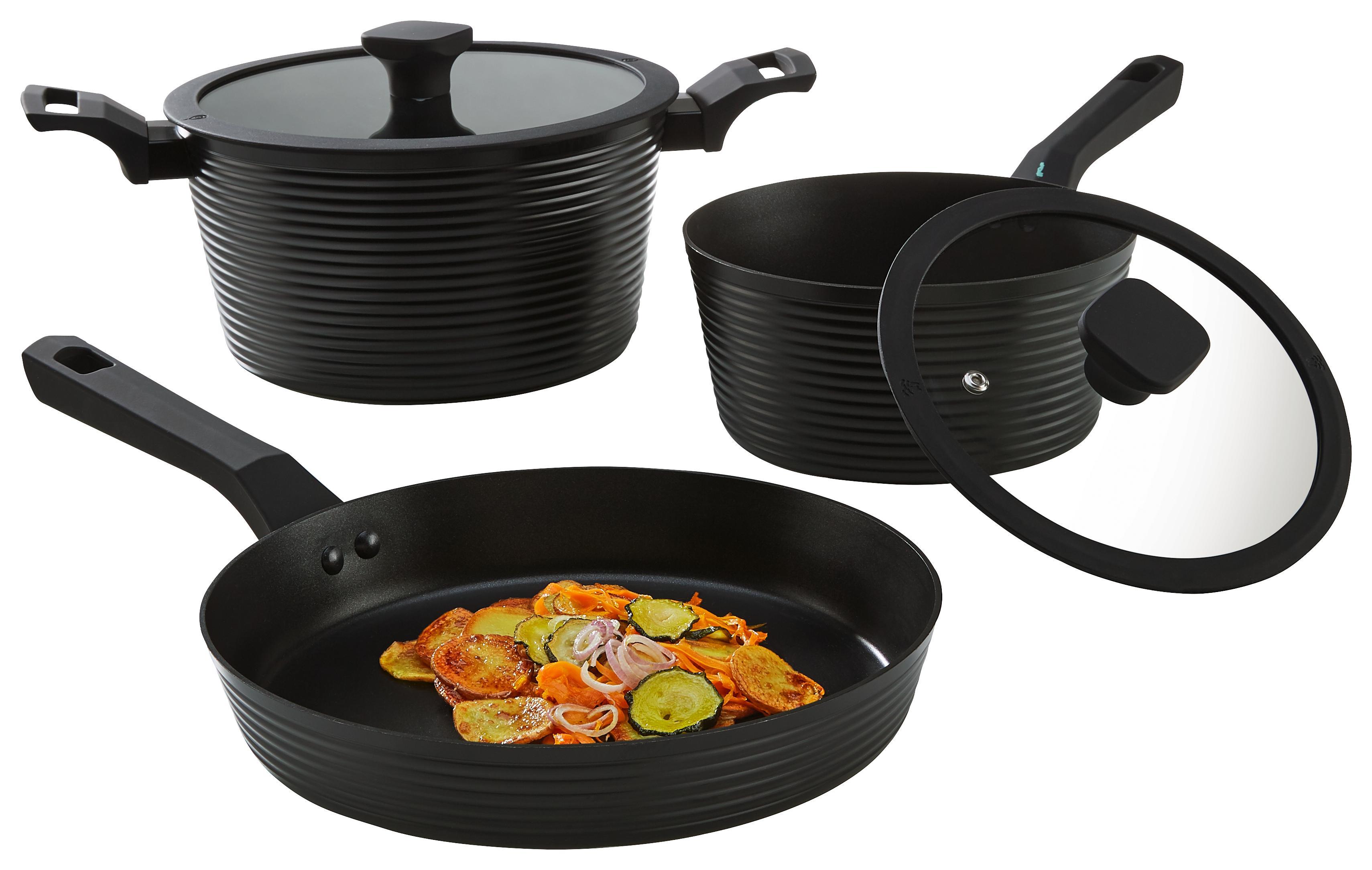 Kochtopfset Blake aus Aluminium, 5-teilig - Klar/Schwarz, MODERN, Glas/Metall - Premium Living