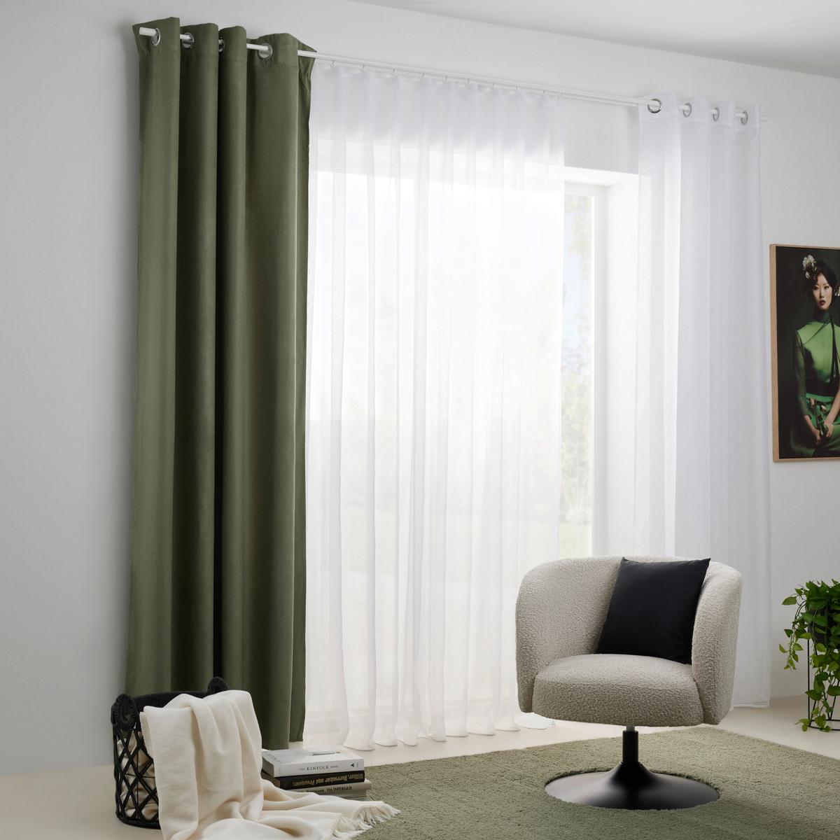 Perdea cu inele tip capsă Velours - verde, Konventionell, textil (140/245cm) - Modern Living
