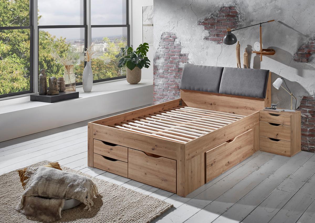 Krevet S Prostor. Za Odlaganje Maxi - siva/hrast Artisan, Konvencionalno, drvni materijal (140/200cm) - Modern Living