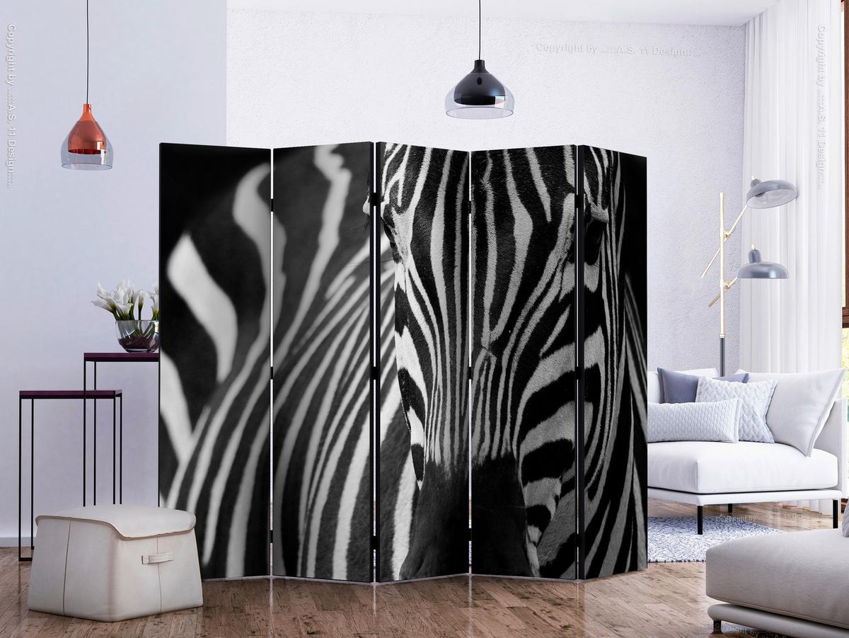 Paravan Zebra I, 5-Delni, Dvostranski - črna/bela, Basics, tekstil/les (225/172/3cm) - artgeist