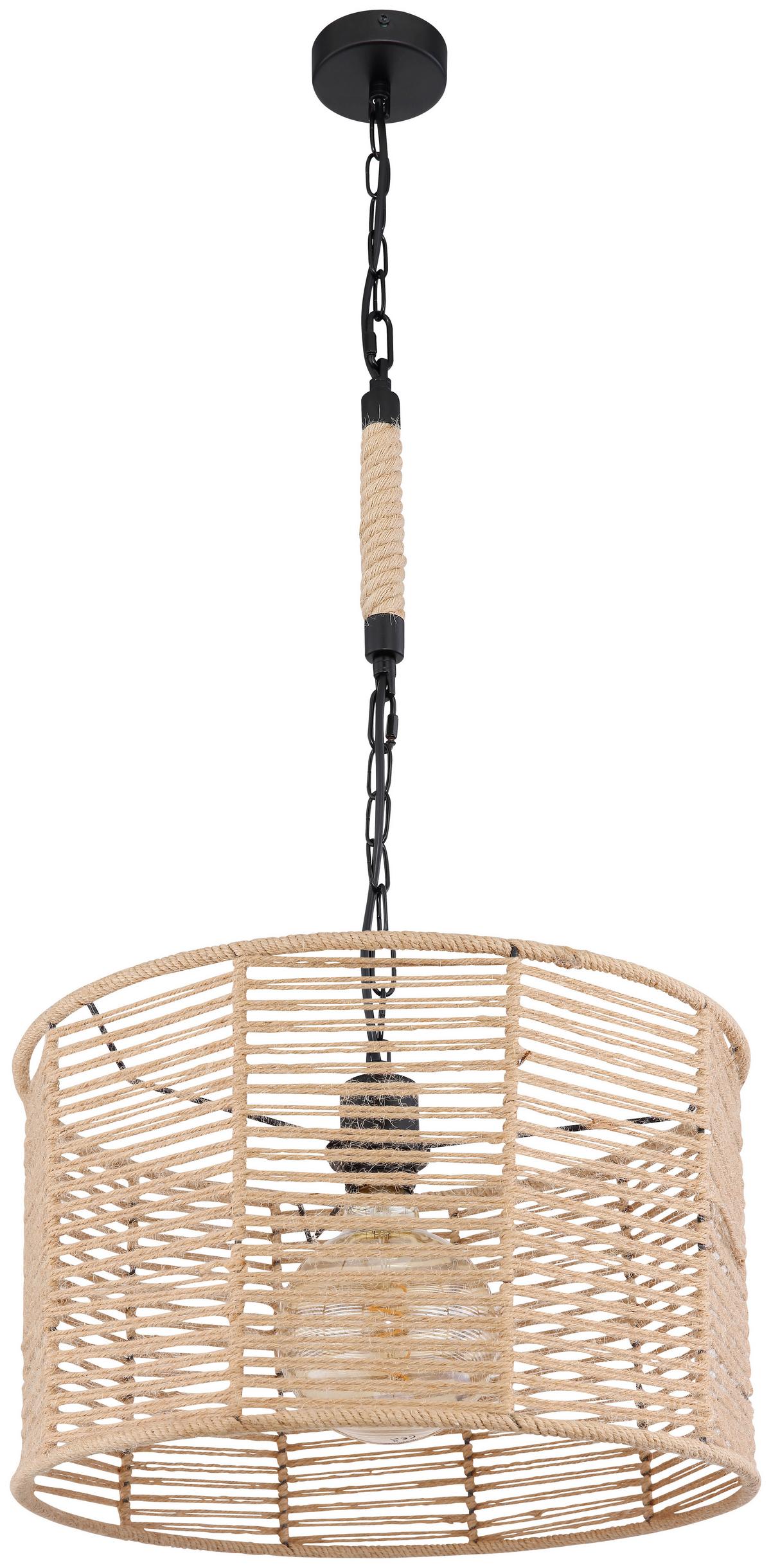 Viseča Svetilka 15672h1 Halia - črna/rjava, Natur, kovina/naravni materiali (40/120cm) - Globo