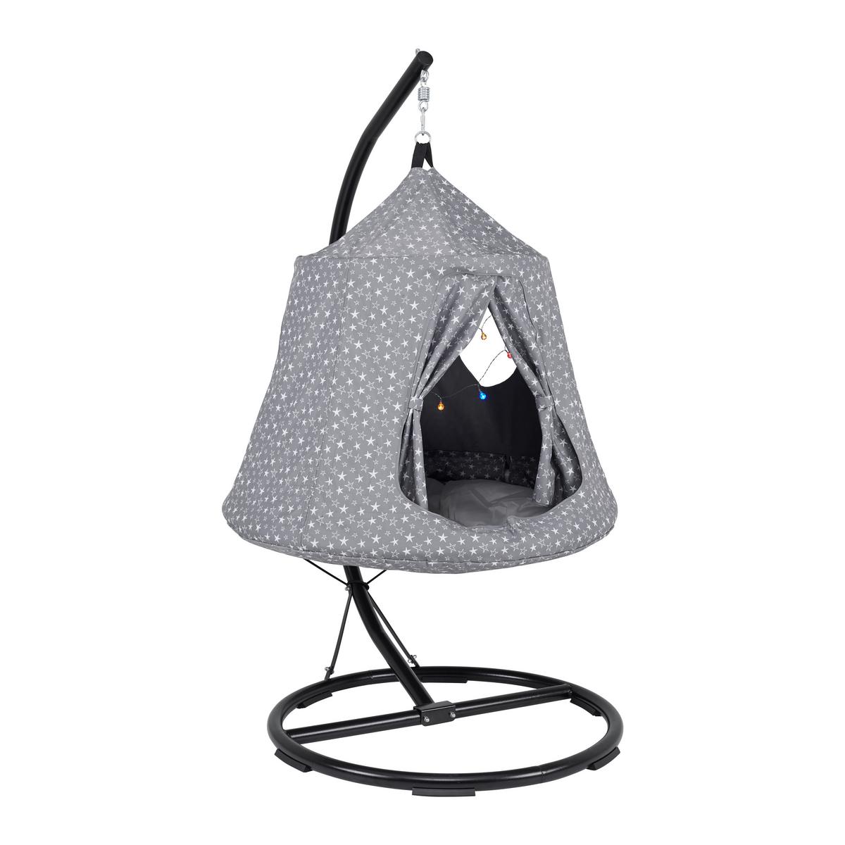 Hängesessel Maya Grau/Weiß inkl. Kissen - Schwarz/Weiß, MODERN, Textil/Metall (110/190/110cm) - Bessagi Kids