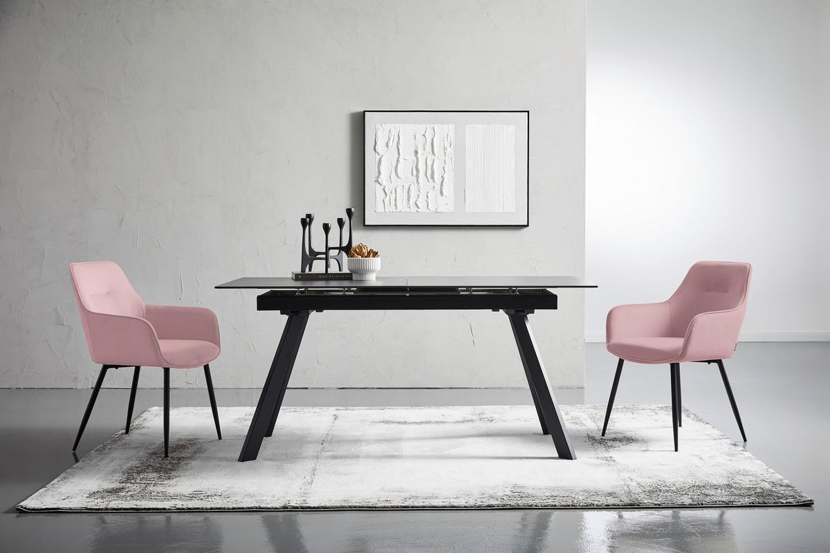 ZESTAW KRZESEŁ Z PODŁOKIETNIK. FOX - różowy/czarny, Design, metal/tkanina (57/85/60cm) - Novel