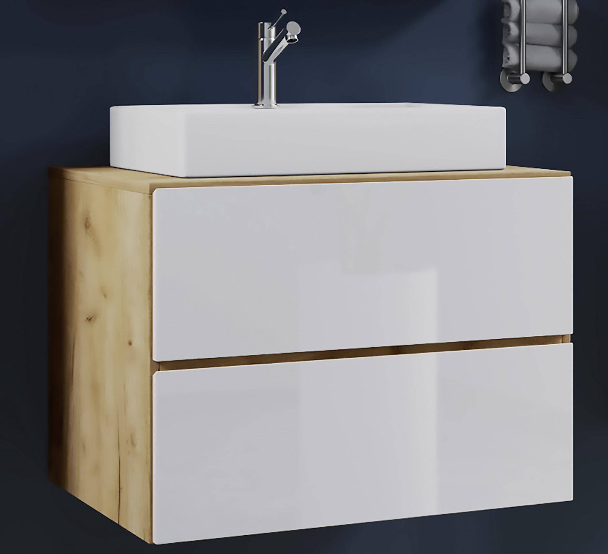Waschtischkombi Lendas 2-tlg. ca. 60 cm Weiß/Honigeiche - Honigeiche/Weiß, MODERN, Keramik/Holzwerkstoff (60cm) - MID.YOU