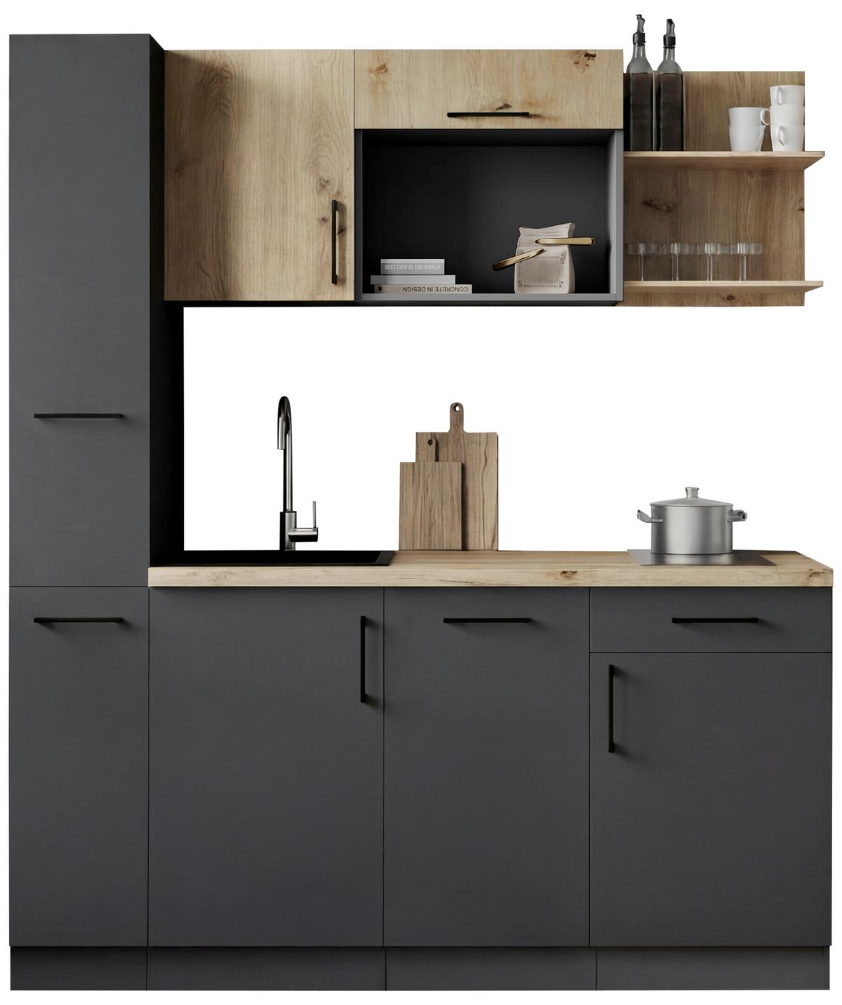 Küchenblock Oliver m. Geräten Grau - Eiche Artisan/Grau, Trend, Holzwerkstoff/Metall (175cm) - Respekta