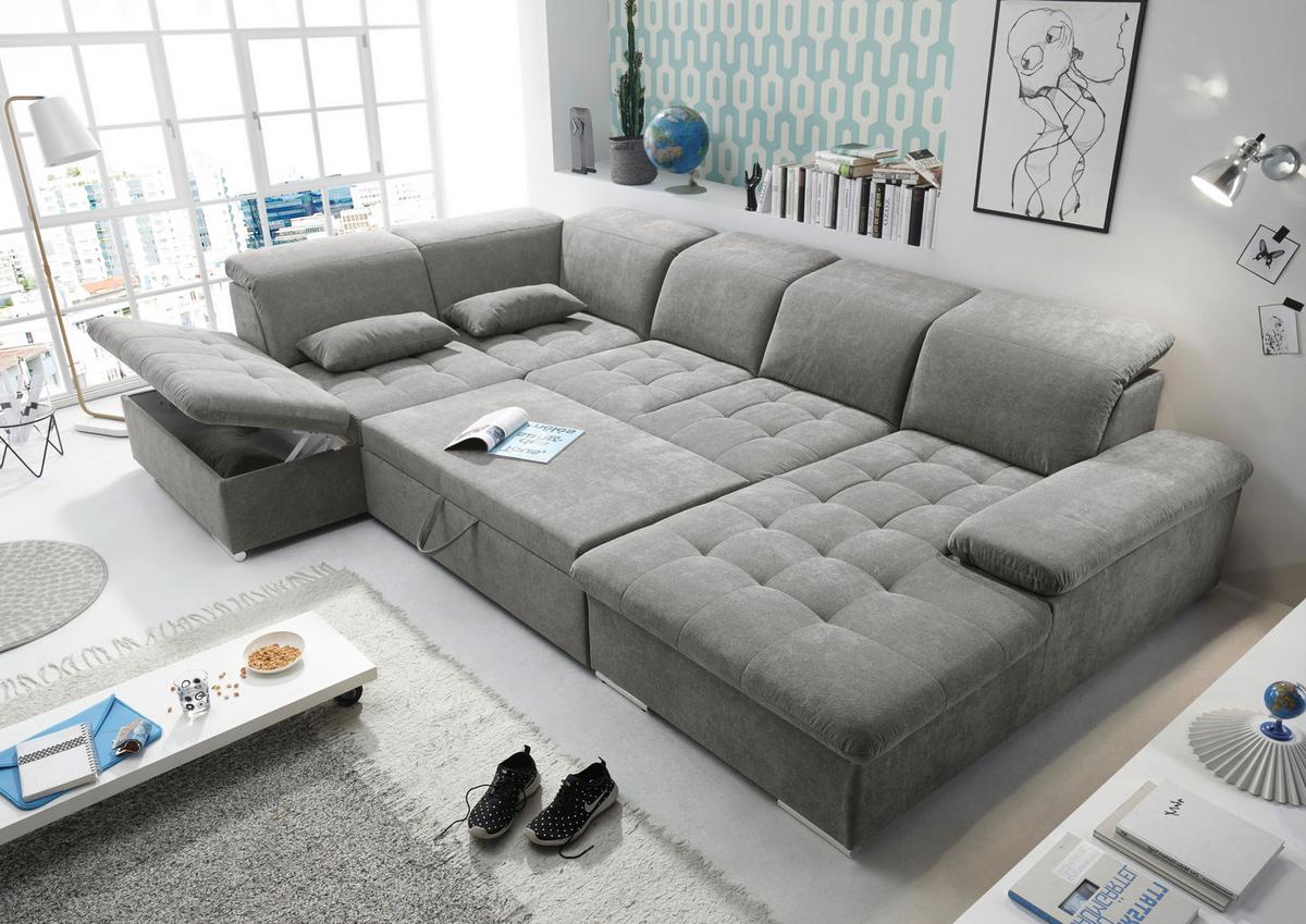 Wohnlandschaft Wayne U inkl. Kissen Schlammfarben - Schlammfarben/Silberfarben, KONVENTIONELL, Kunststoff/Textil (240/340/188cm) - MID.YOU
