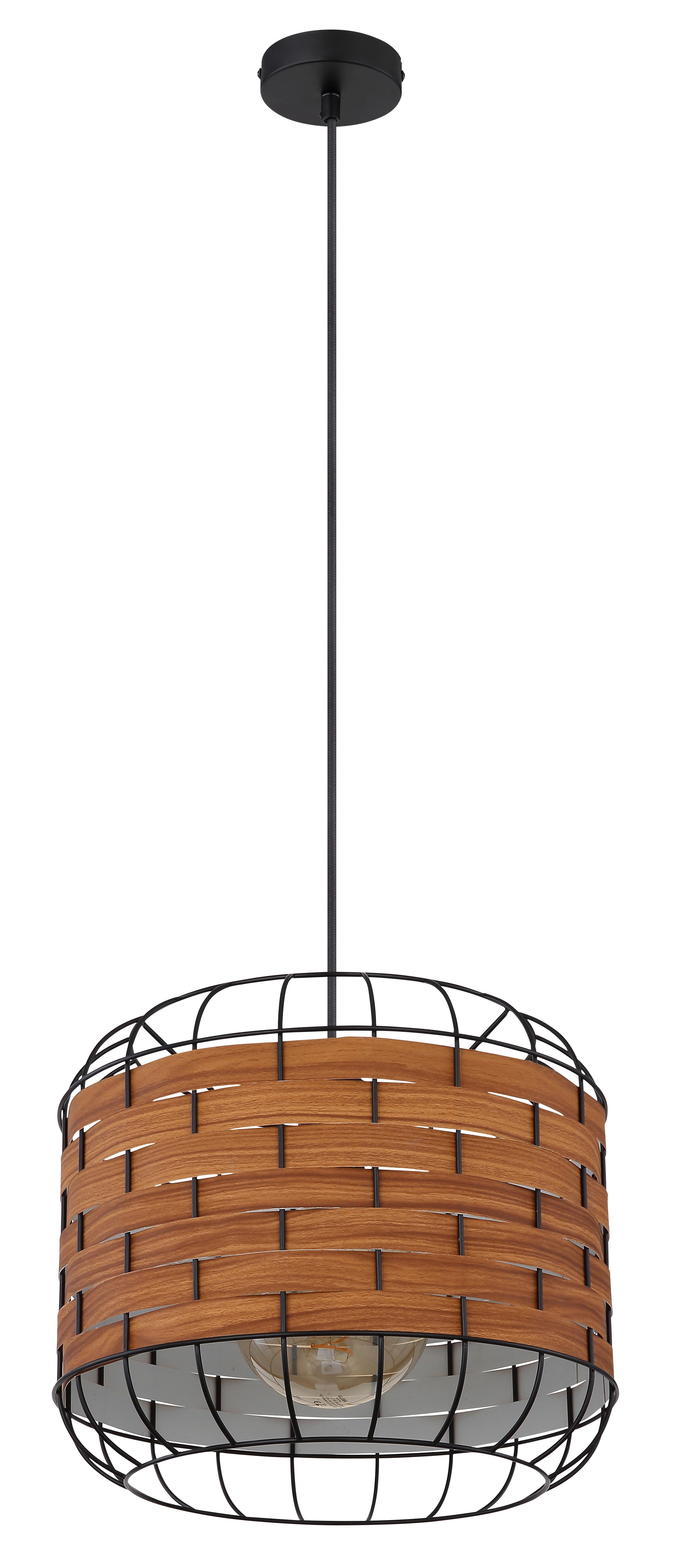 Hängeleuchte Elmar in Schwarz/Braun max. 60 Watt - Schwarz/Braun, KONVENTIONELL, Kunststoff/Metall (35/120cm) - Globo