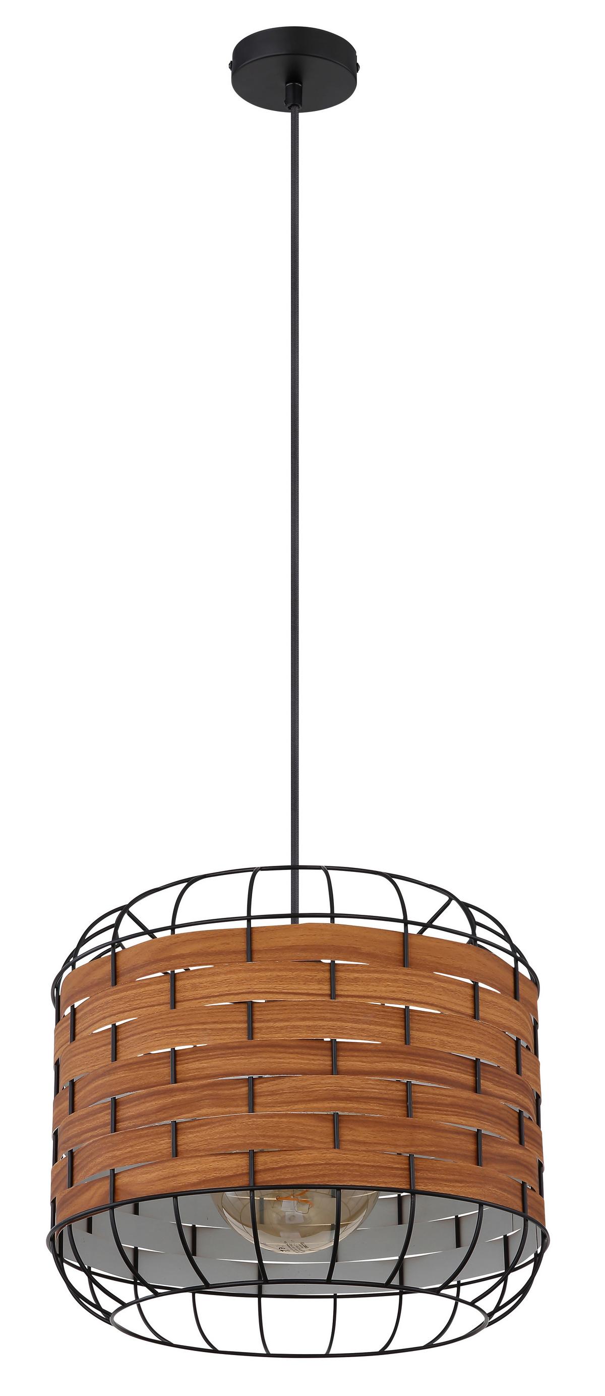 Hängeleuchte Elmar in Schwarz/Braun max. 60 Watt - Schwarz/Braun, KONVENTIONELL, Kunststoff/Metall (35/120cm) - Globo