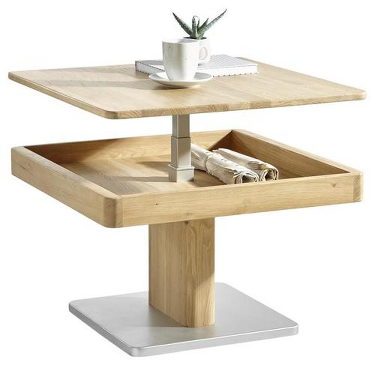STOLIK KAWOWY RONDO II -EXKLUSIV- - kolor dębowy/kolor aluminiowy, Natur, materiał drewnopochodny/drewno (70/70/45,5cm) - Linea Natura