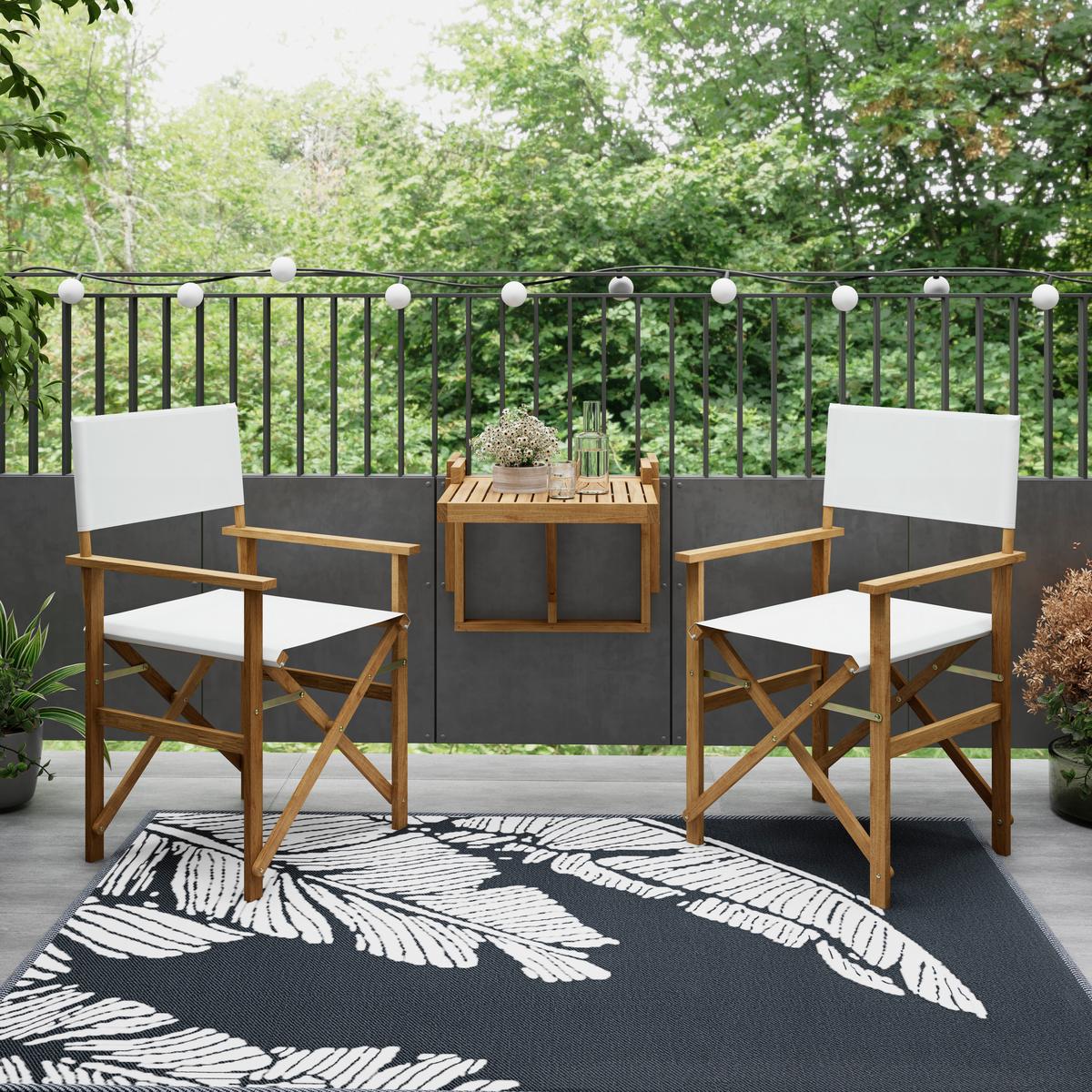 Balkonset Stella Weiß Akazie/Outdoorstoff - Weiß/Akaziefarben, MODERN, Holz/Textil (54/90/50cm) - Bessagi Garden