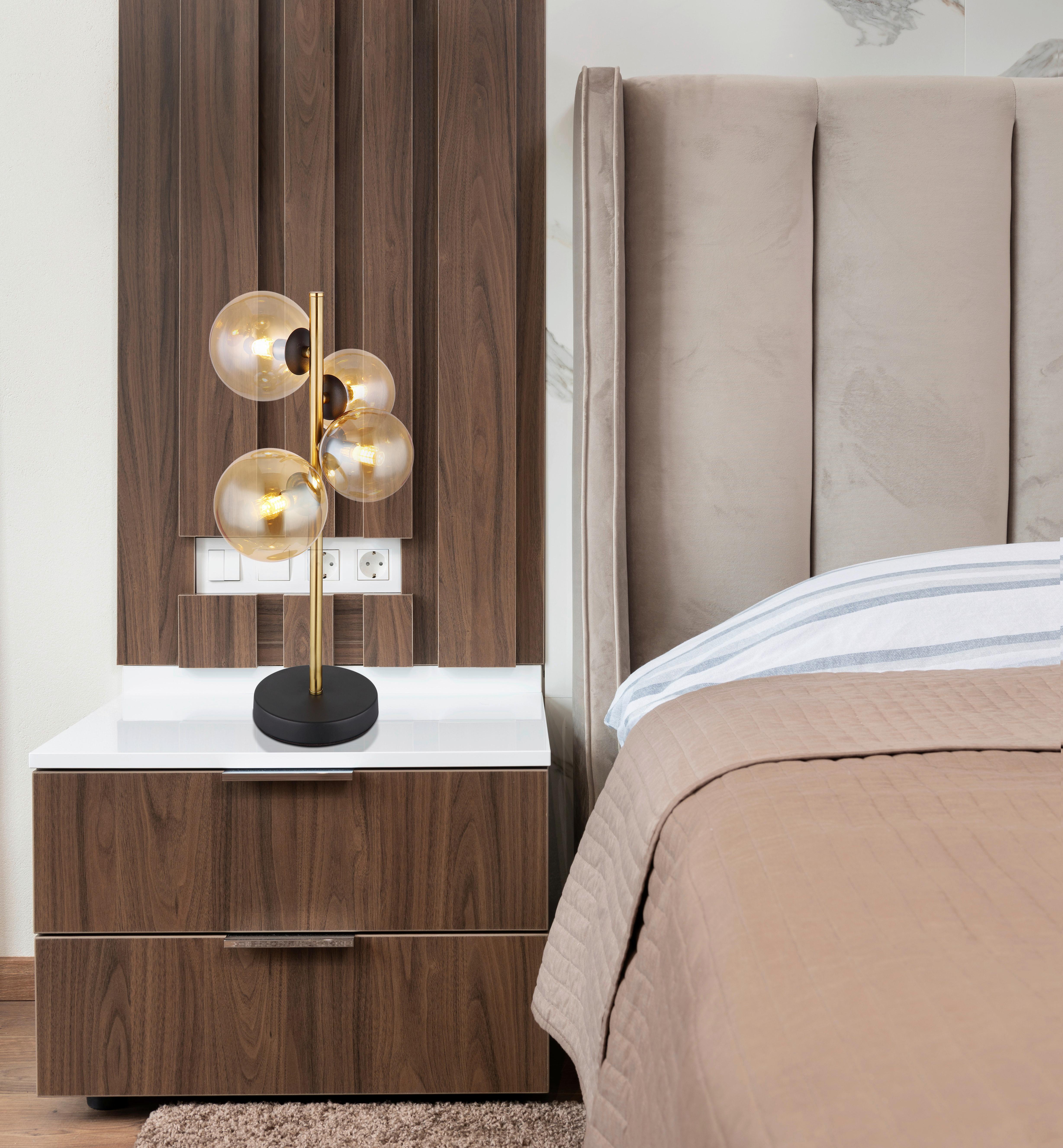 Namizna Led-svetilka Riha, S Sijalko - črna/barve medenine, Design, kovina/steklo (23,7/19,3/48cm) - Globo