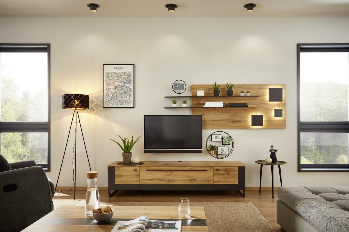 Wandpaneel in Eiche-/Schieferfarben - Schieferfarben/Eichefarben, MODERN, Holzwerkstoff (194/70/22cm) - Premium Living
