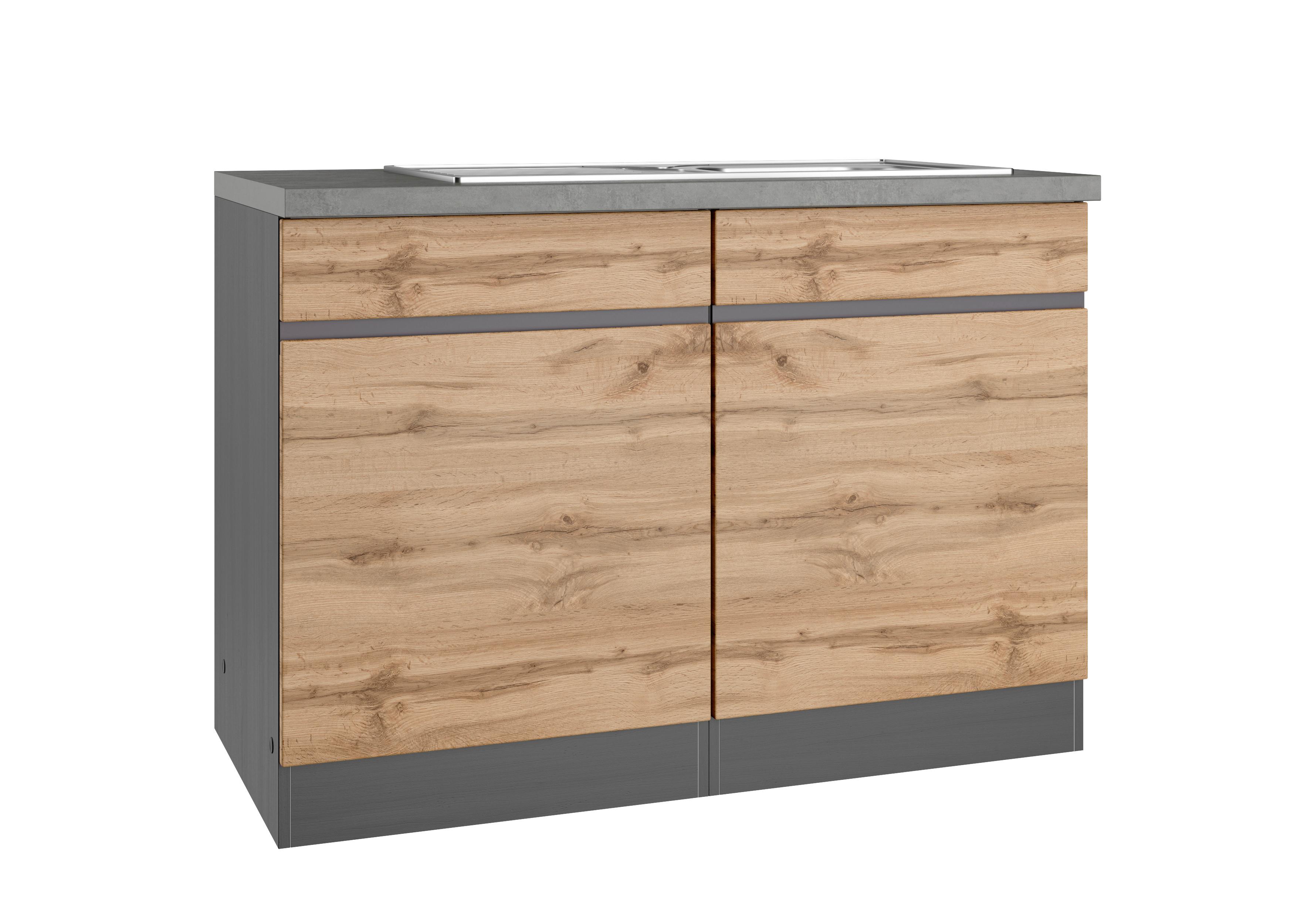 Spülenschrank Turin mit Spüle ca. 120x86 cm Graphit/Eiche - Eiche Wotan/Graphitfarben, Design, Holzwerkstoff (120/86/60cm) - Held
