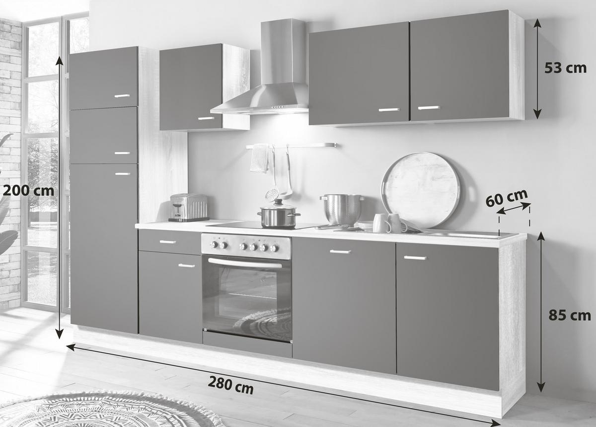 Menke Küchenblock Classic Dunkelbraun/Eiche ca. 280 cm - Dunkelbraun/Silberfarben, KONVENTIONELL, Holzwerkstoff/Kunststoff (280cm) - Menke