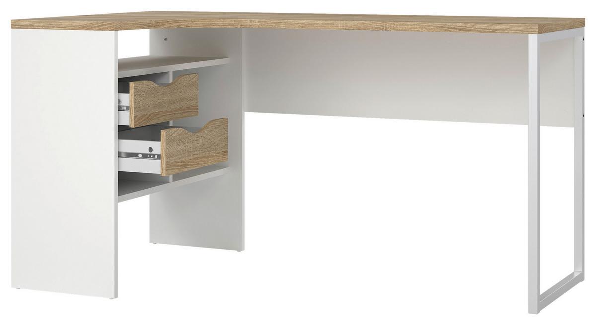 Kotna Pisalna Miza Function Plus I, Bela, Barva Hrasta - barve hrasta/bela, Moderno, kovina/leseni material (145,1/81/76,8cm) - MID.YOU