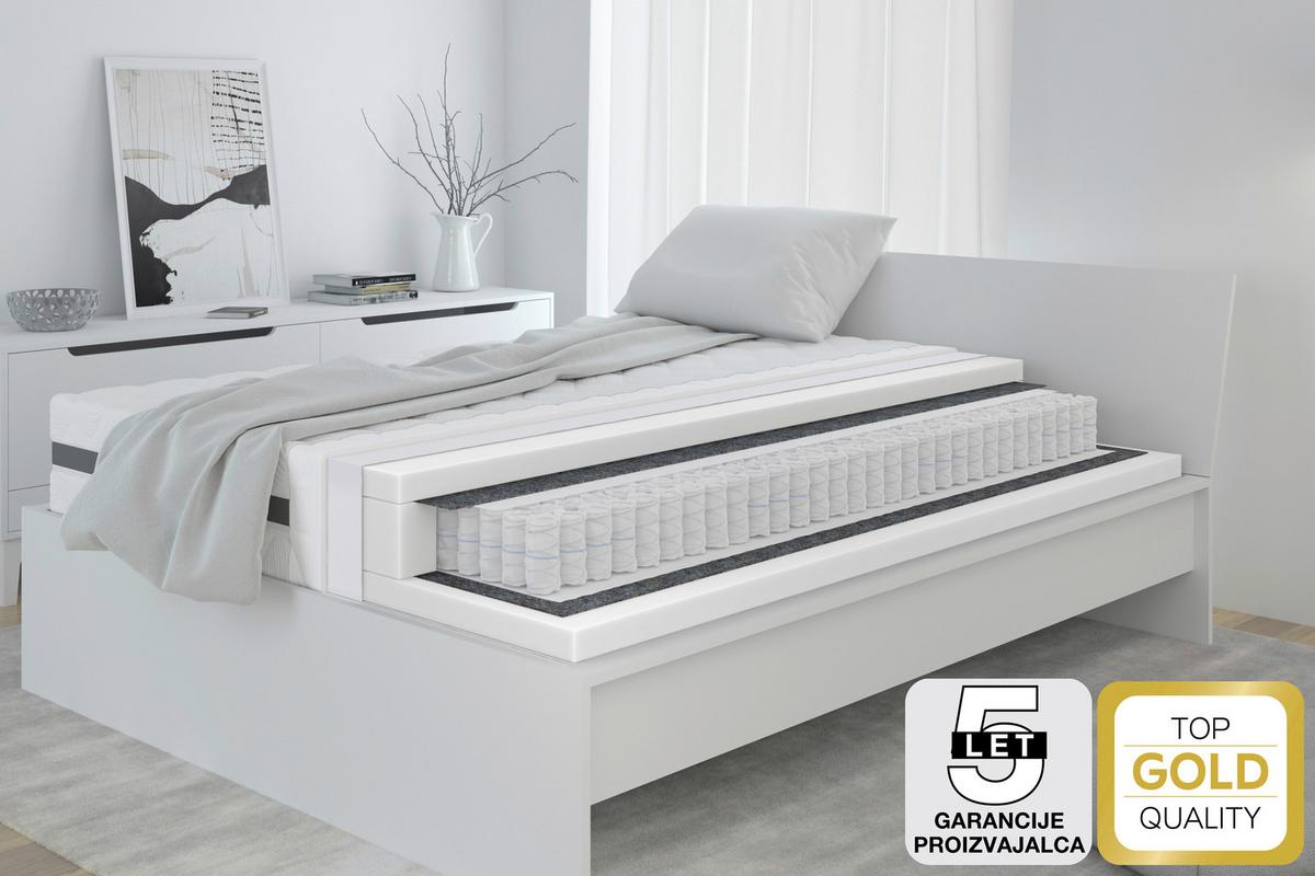 Ležišče Premium Lux Seven Plus, 90x200 Cm - bela, Moderno (90/200cm) - Premium Living