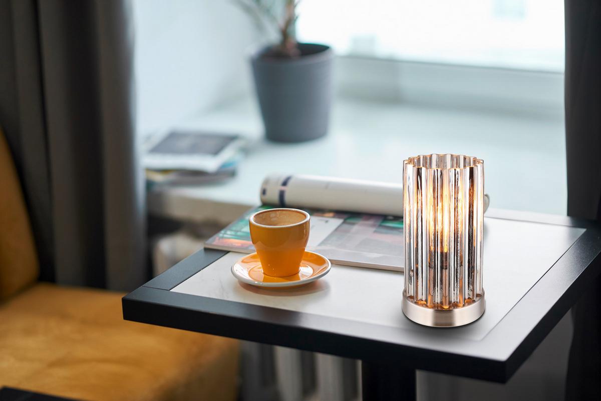 Stolna Svjetiljka Cayden - boje nikla/prozirno, Konvencionalno, staklo/metal (12/21,5cm) - Globo