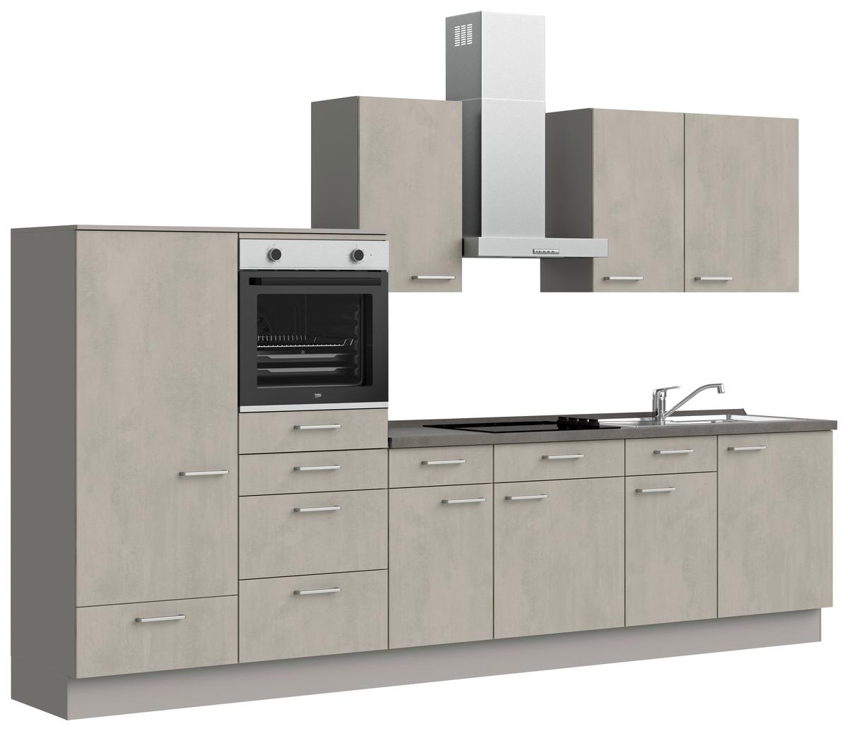 Küchenblock Riva Low m. Geräten Grau - Schieferfarben/Edelstahlfarben, MODERN, Holzwerkstoff/Metall (330cm) - Nobilia