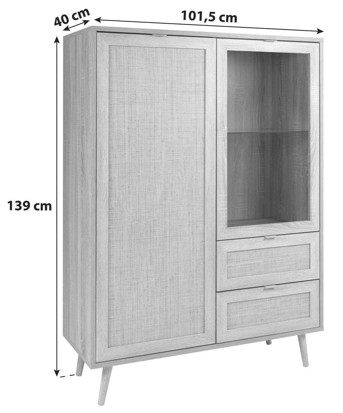 KOMODA WYSOKA BALI - kolor dębu sonoma, Natur, materiał drewnopochodny/tworzywo sztuczne (101,5/139/40cm) - MID.YOU