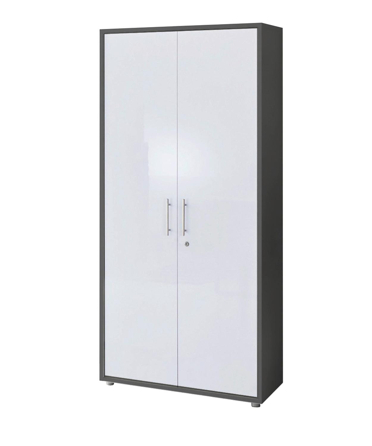 AKTENSCHRANK OFFICE EDITION - Weiß Hochglanz/Anthrazit, MODERN, Holzwerkstoff (84,4/185,6/33cm) - MID.YOU
