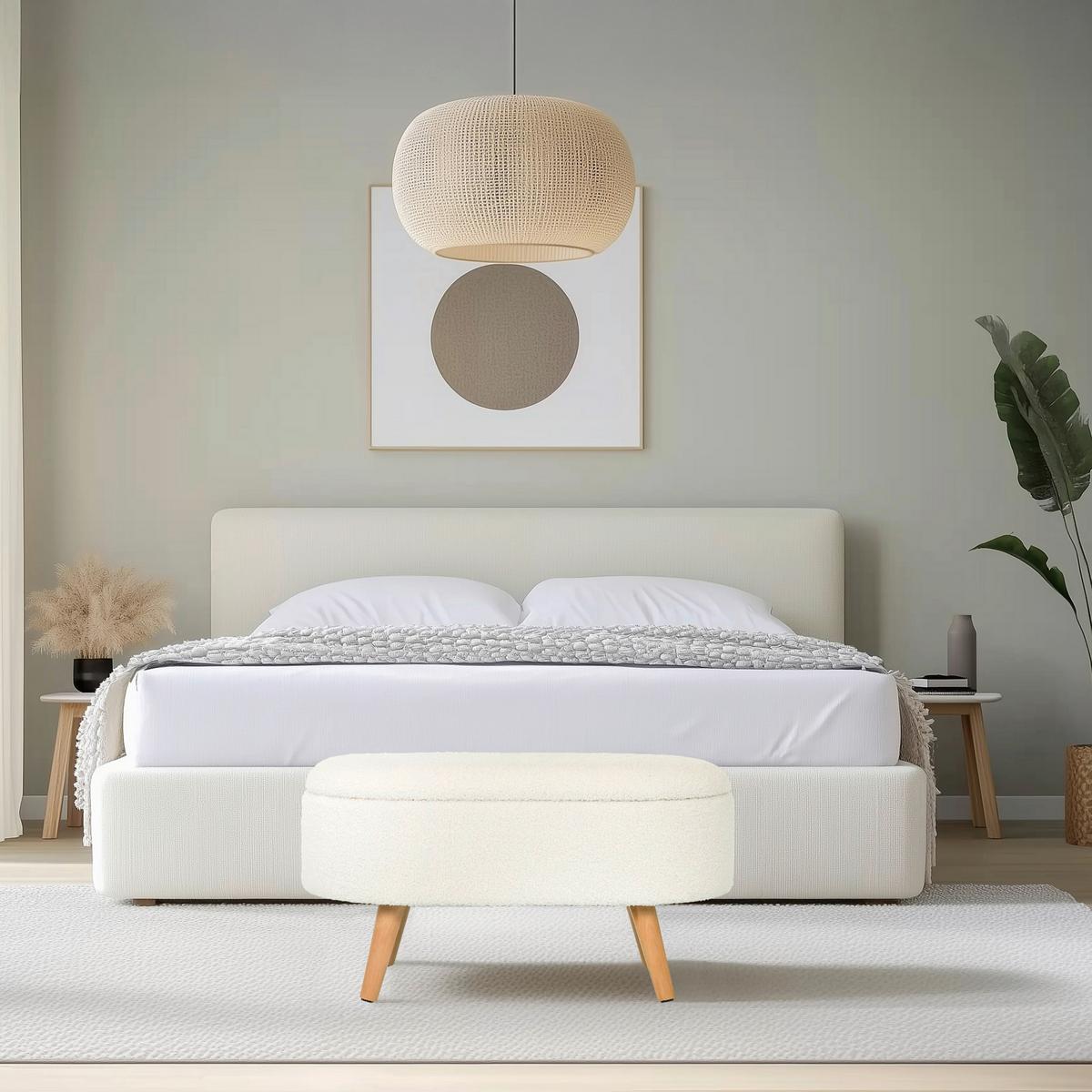 Tabure Storiano, Bela - barve hrasta/bela, Moderno, tekstil/leseni material (82/43/47cm) - MID.YOU