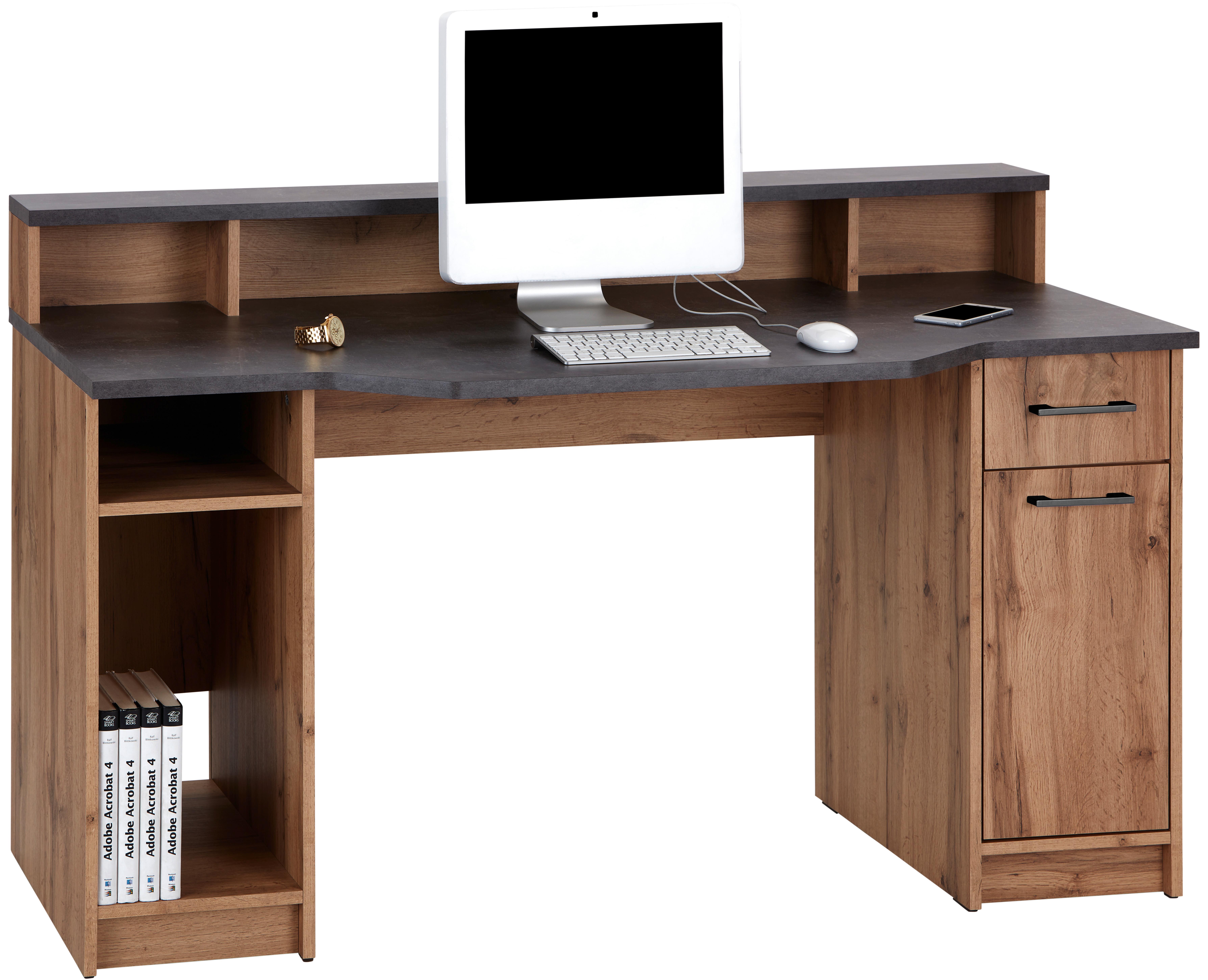 Masa de scris TOBI MX 166 - culoare lemn stejar/gri, Modern, material pe bază de lemn (150/91/68cm) - Modern Living