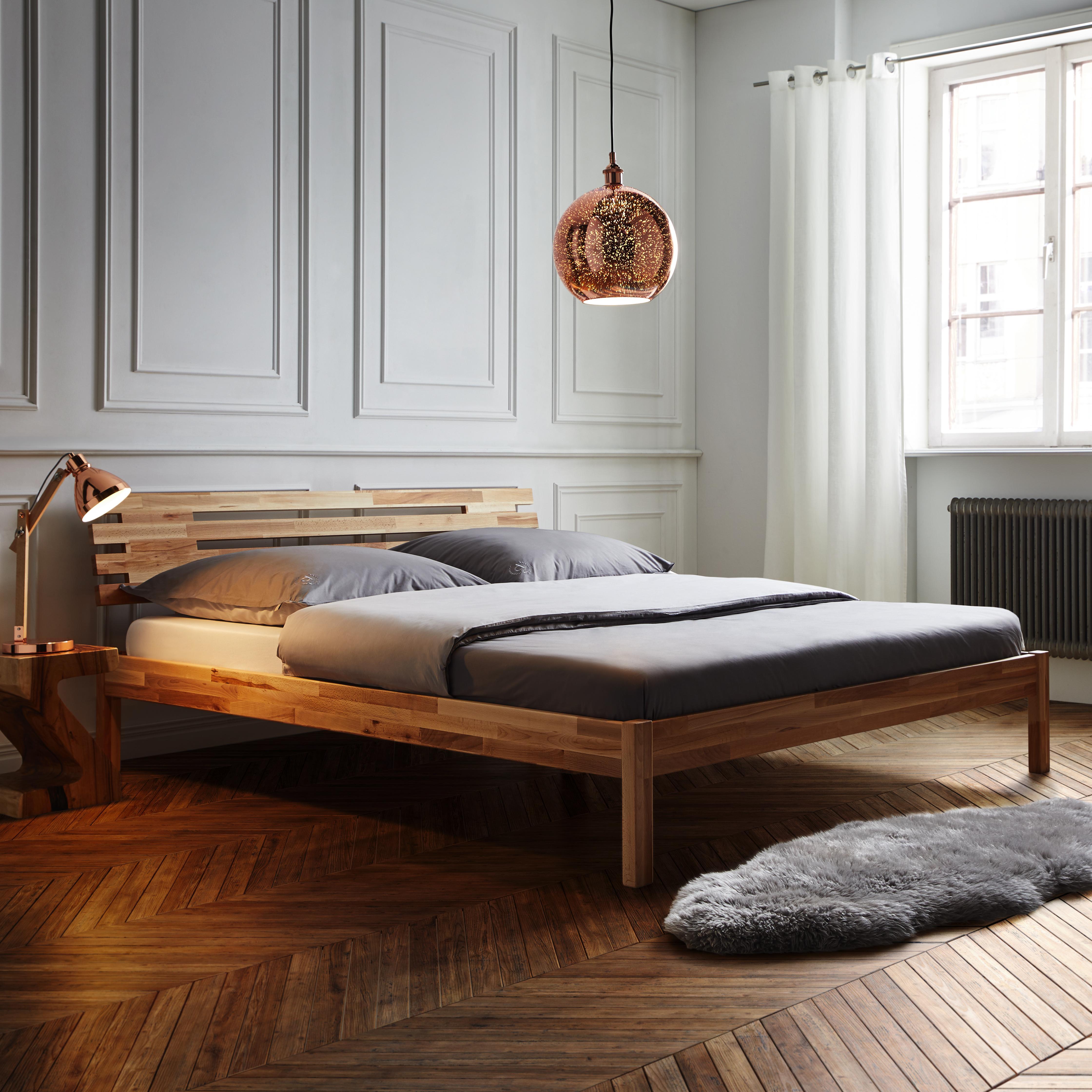 Holzbett Buchefarben ca. 180x200cm 'Ludwig' - Buchefarben, MODERN, Holz (186/76,5/216cm) - Bessagi Home